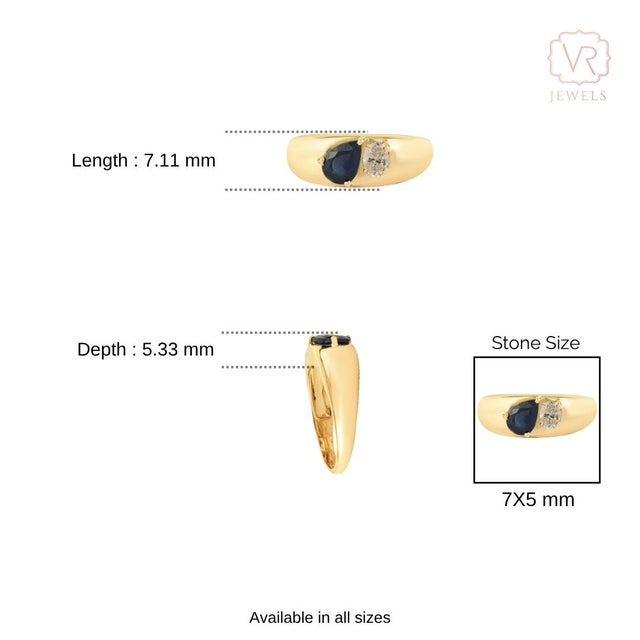 14k Yellow Gold Cigar Band Ring With Blue Sapphire & Diamond Size 6.5 For Sale - Image 12 of 16