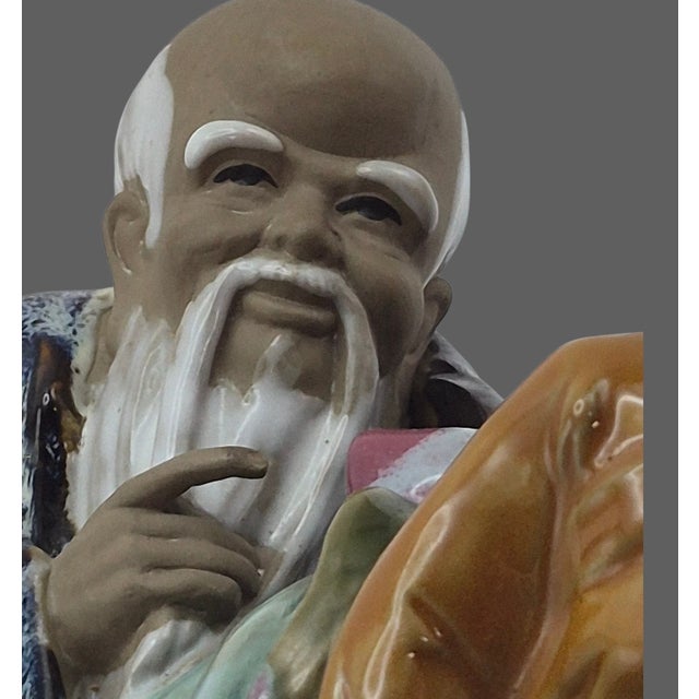 Vintage Longevity Wise Man Asian Figurine Shiwan Immortal Mudmen For Sale - Image 11 of 12
