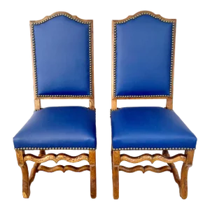 18th C. French Os De Mouton Leather Chairs - a Pair