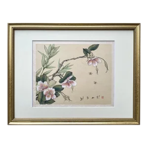 Vintage Original Chinese Watercolor Painting on Silk Flowers and Butterflies