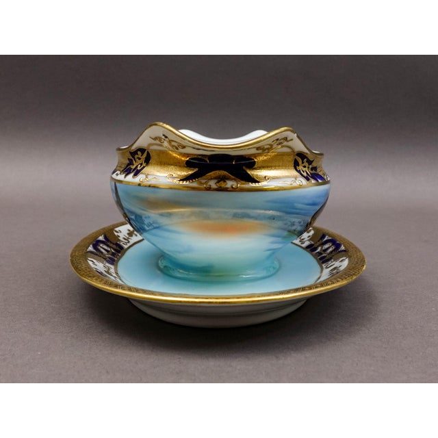 Mid-Century Modern Mid 20th Century Noritake Japan Hand Painted Fish Trout Gravy Sauce Boat & Attached Underplate For Sale - Image 3 of 11