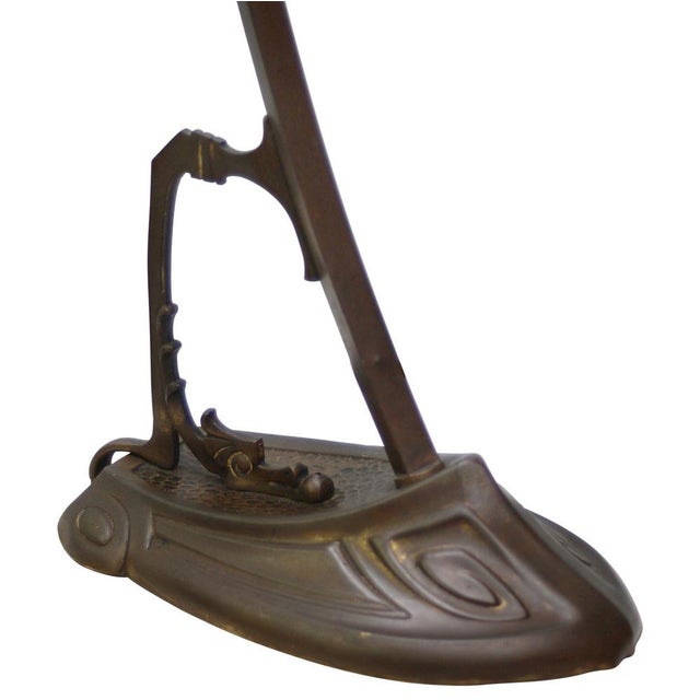 Metal Art Nouveau French Brass & Frosted Glass Desk Light For Sale - Image 7 of 8