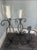 Spanish Revival Set of 3 Monumental Wrought Iron Floor Candelabras With Etched Glass Hurricanes Spiral Detail For Sale - Image 3 of 10