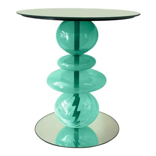 (Custom) Abacus Glass Accent Table by the Drawing Room Atl in Finish Verdigris - Size: Standard - Modern Side Table in Colorful Green Glass For Sale
