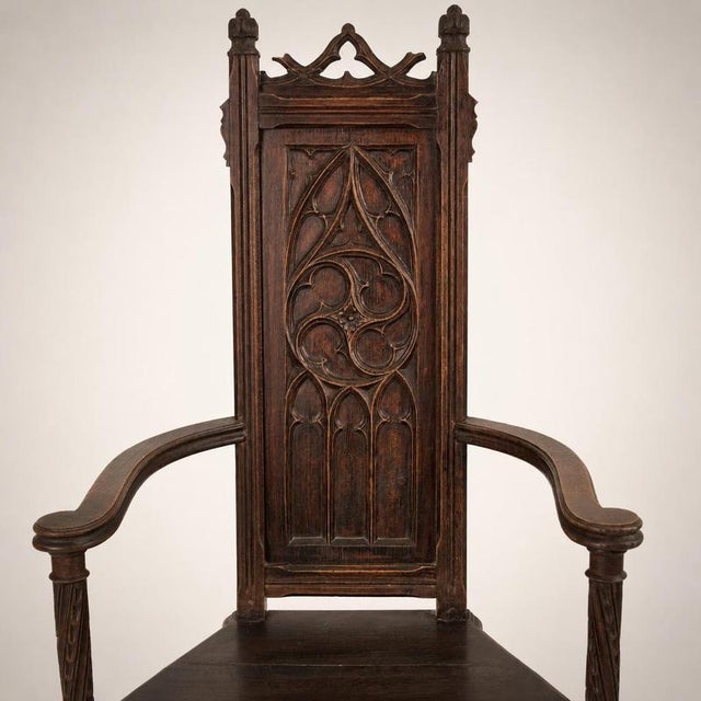 High Medieval Carved Wooden Armchair, France, 1900 For Sale - Image 9 of 10