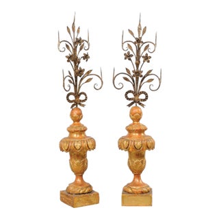 Italian Early 19th Centry Floral & Urn Pricketts - A Pair For Sale