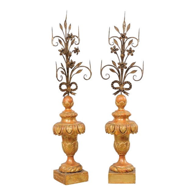 Italian Early 19th Centry Floral & Urn Pricketts - A Pair For Sale