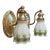 Antique Silverplate Gooseneck Wall Sconccs With White and Green Flower Shades - a Pair For Sale