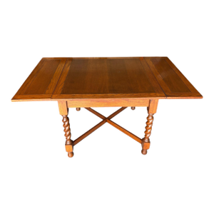 1930s Draw Leaf Table - Solid Oak - Barley Twist