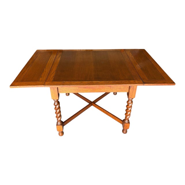 Professionally Restored - 1930s Draw Leaf Table - Solid Oak - Barley Twist (#19). For Sale