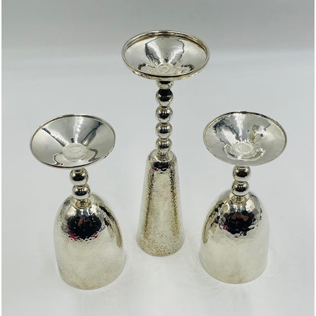 Metal 1980s Emilia Castillo Silver Plated “Musical” Goblets & Champagne Flute, Taxco Mexico For Sale - Image 7 of 18