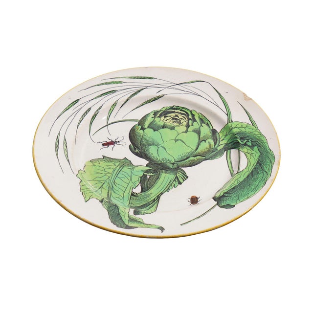 Mid 19th Century Pair of French Glazed Faience Plates With Scallions and Artichokes, C. 1850's For Sale - Image 5 of 14