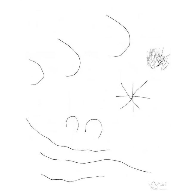 This is an original drypoint realized by Joan Miró in 1975. Hand signed in pencil on the lower right and numbered on the...