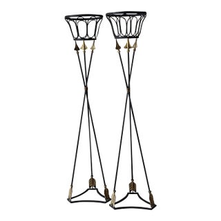 Pair of 1990s Directoire Style Torchiere Gilded Iron Planters For Sale