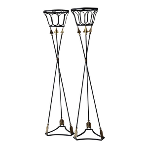 Pair of 1990s Directoire Style Torchiere Gilded Iron Planters