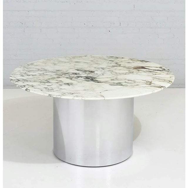 Arabescato Marble and Stainless Steel Drum Dining Table Stone International Italy, 1970 For Sale - Image 10 of 10