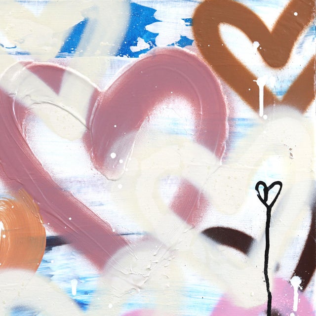 2020s Innocent Heart Kisses - Original Colorful Pop Art Mixed Media Painting With Hearts on Canvas by Amber Goldhammer For Sale - Image 5 of 9