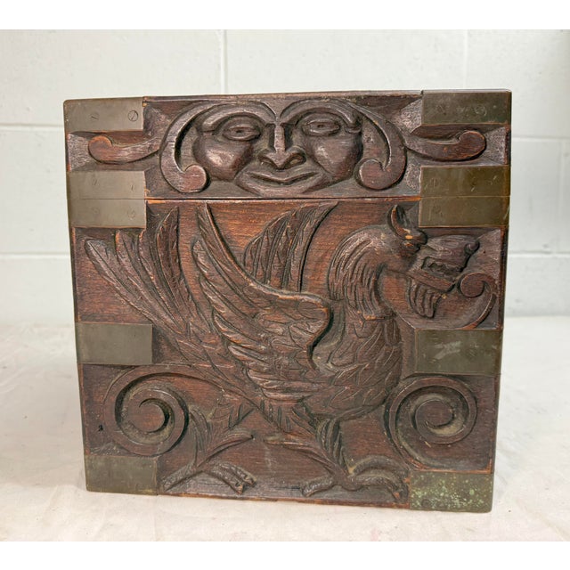 Antique 19th Century Victorian Hand Carved Wood Brass Folk Art Sculptural Box For Sale - Image 16 of 18