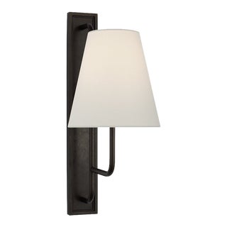 Amber Lewis for Visual Comfort Signature Rui Tall Sconce in Aged Iron with Linen Shade For Sale