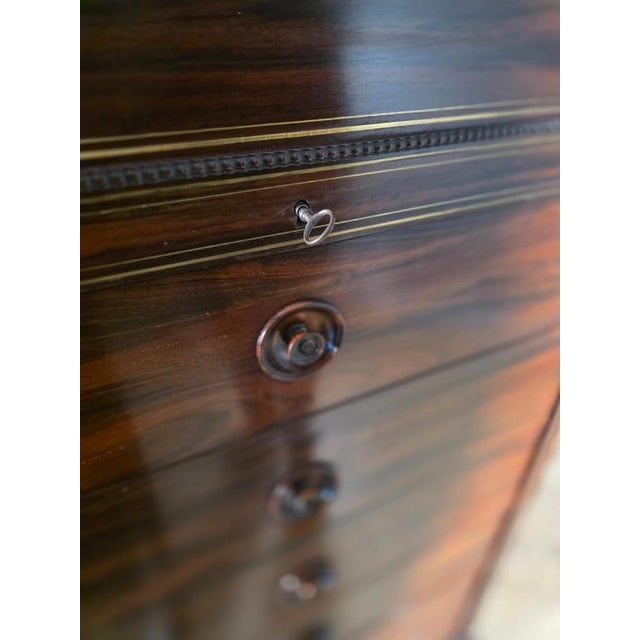 Brown Antique French Rosewood and Brass Inlaid Chest, 1880s For Sale - Image 8 of 9