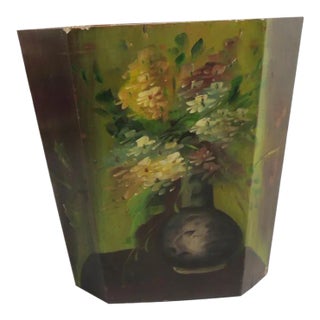 Red and Green Wood Lacquered Finish Wastebasket For Sale