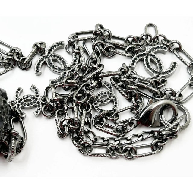 2000 - 2009 Chanel Gunmetal CC Black Crystal Ball Pendant Necklace For Sale - Image 5 of 5