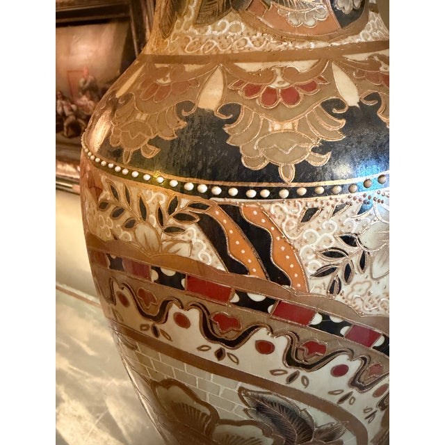 Ceramic Vintage Chinese Satsuma Style 23.5" Porcelain Vase on Stand For Sale - Image 7 of 12