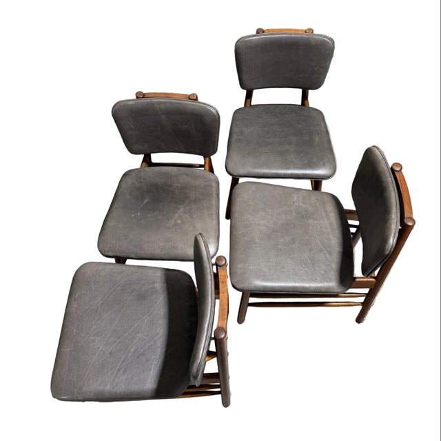 Set of 4 Vintage Mid Century Modern Danish Teak and Leather Greta Dining Chairs For Sale In Portland, OR - Image 6 of 11