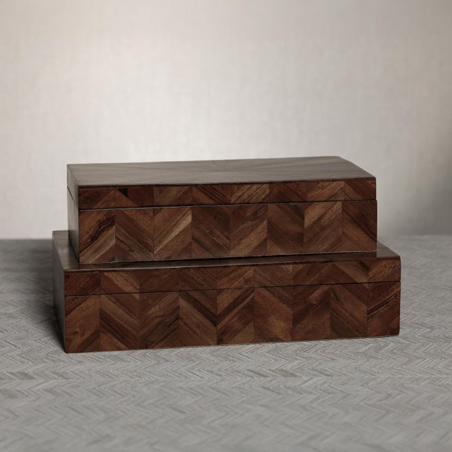 Chevron Wood Box- 14.5"x 8.5"x 3.5"