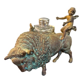 Late 19th Century American Bison Bronze Ink Well For Sale