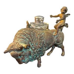 Late 19th Century American Bison Bronze Ink Well
