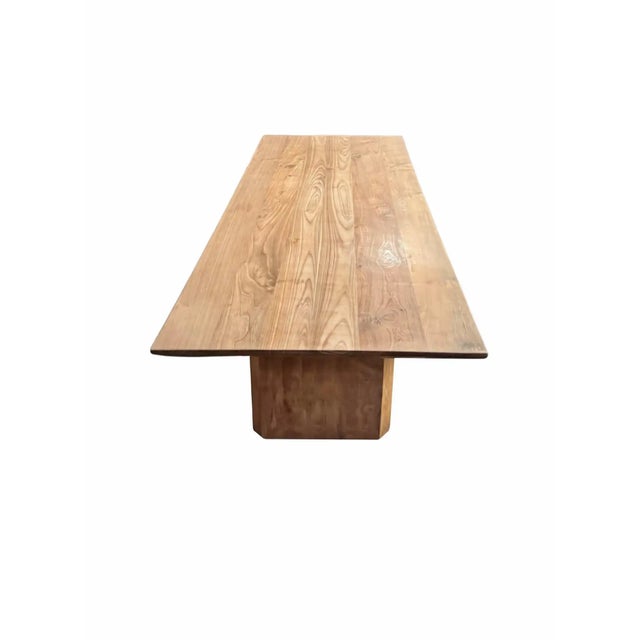 Wood Large Teak Wood Table, Natural Finish, Hand-Crafted Modern Organic, Angled Edges For Sale - Image 7 of 12
