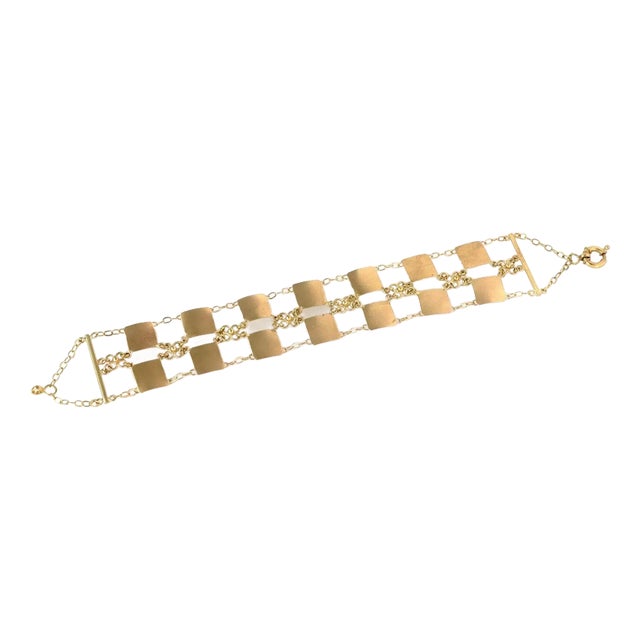 Double Row 18k Yellow Gold Square Link Bracelet For Sale