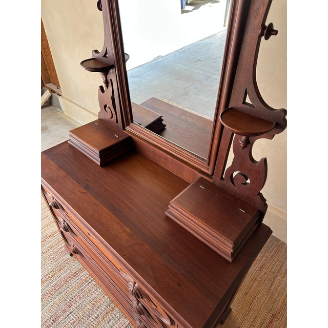 Antique Mid-19th Century Walnut Dresser With Arched Mirror & Hidden Drawer For Sale In Greensboro - Image 6 of 11