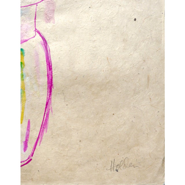 "Vase of Hollyhocks" Contemporary Ink Painting on Rice Paper by Martha Holden.. For Sale In Los Angeles - Image 6 of 8