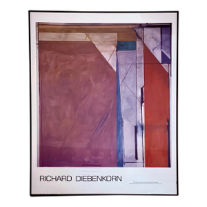 Richard Diebenkorn Rare Vintage Abstract Expressionist Large Lithograph Print With Original Frame mMuseum Poster ‘Ocean Park No. 70’ 1974