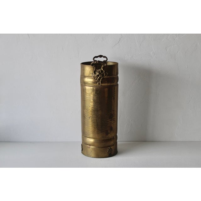 1970s English Style Hammered Brass Umbrella Ornate Stand Handles Vintage Mid Century For Sale - Image 5 of 16