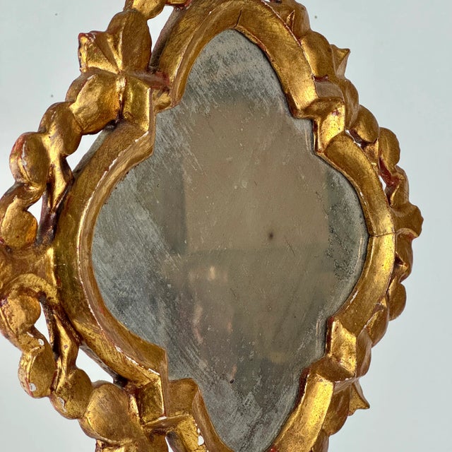 Early 20th Century Magnificent Vintage Italian Gilt Wood Vanity Mirror on Stand With Aged Glass For Sale - Image 5 of 10