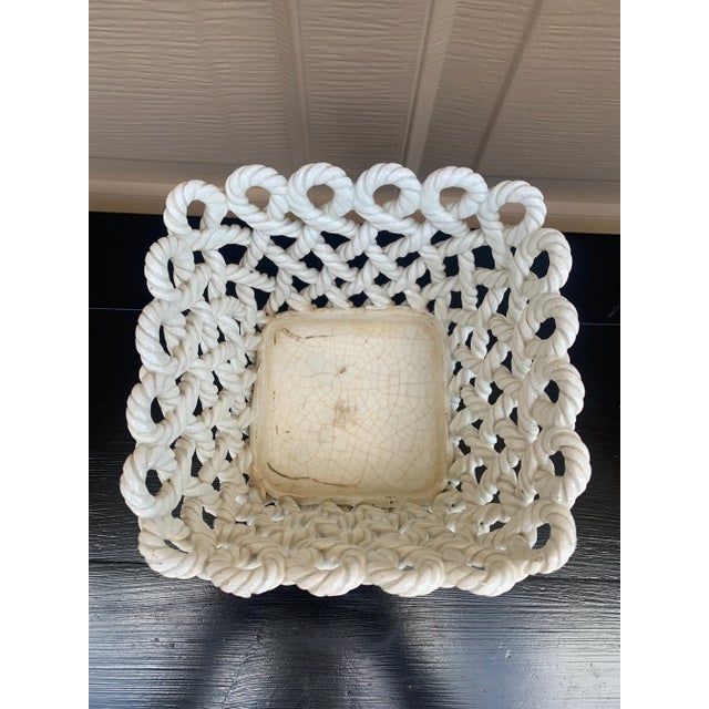 French Country Trompe l'Oeil Porcelain Rope Basket Cachepot For Sale - Image 11 of 13