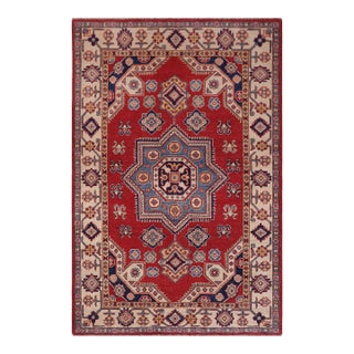 Southwestern Kazak Rustic Red/Beige Wool Rug - 4'0''x5'5'' For Sale