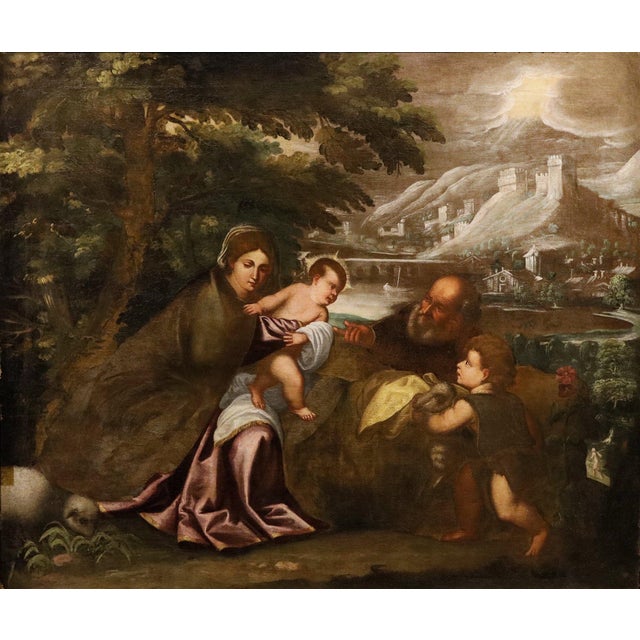 School of Titian, The Holy Family with the Infant Saint John the Baptist, 17th Century, Oil Painting on Canvas, Framed For Sale - Image 15 of 15