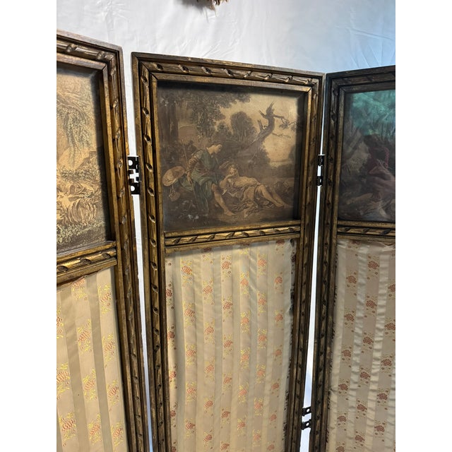 Antique Giltwood 3-Panel Screen | Boucher / Daullé Engravings, Four Seasons | French Rococo Revival Paravent For Sale - Image 4 of 16