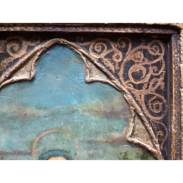 16th/17th C. Italian Old Master Antique Oil on Ornate Wood Panel Religious Icon For Sale - Image 9 of 11