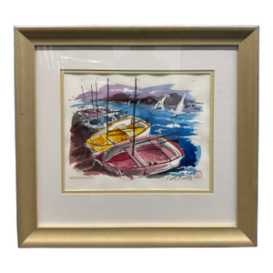Boats at Pier, Ed Wentz Watercolor C. 2000