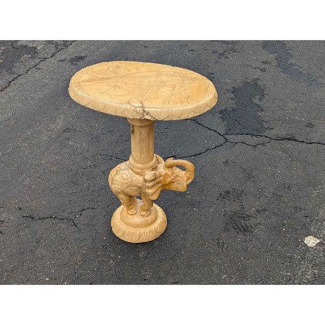 Cream Vintage Asian Carved Stone Pagoda Elephant Side Table For Sale - Image 8 of 8