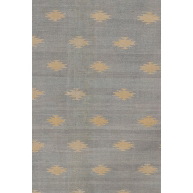 Textile Vintage Dhurrie Rug in Blue With Geometric Pattern in Blue With Beige-Brownfrom Rug & Kilim For Sale - Image 7 of 10