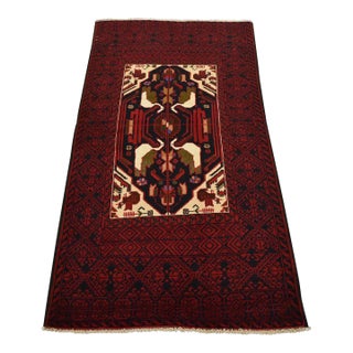 Baloch Rug 3’3” X 5’10” Blue Wool Vintage Tribal Hand-Knotted Oriental Carpet For Sale