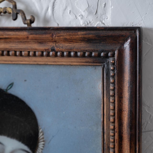 Wood Chinese Reverse Glass Portrait of a Beauty With Fan, Circa 1880 For Sale - Image 7 of 9