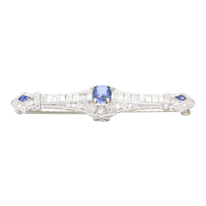 Mid 20th Century Platinum 950 Natural Sapphire and Diamond Brooch
