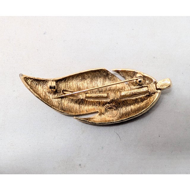 Vintage 1980s Signed Givenchy Goldtone Leaf Brooch For Sale In Philadelphia - Image 6 of 6